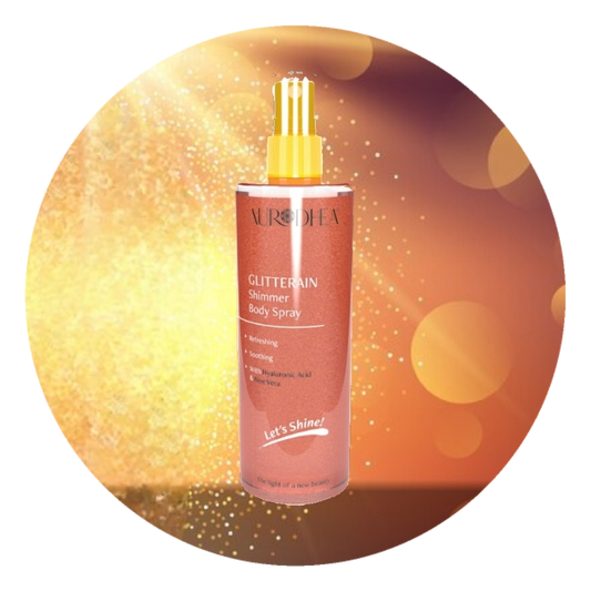 SOL21 Glitterain - Golden Shimmer Body Spray 
 (mit dem Duft nach Monoi & Milch)
Angereichert mit Hyaluronsäure & Aloe Vera