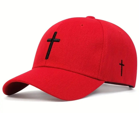 Baseballcap Rot mit schwarzem Kreuzmotiv